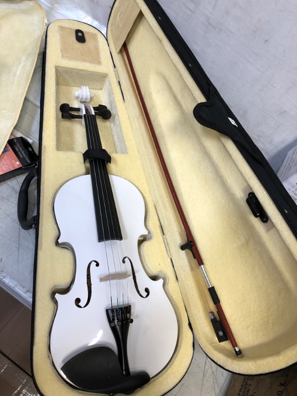 Photo 2 of ?Mendini By Cecilio Violin For Kids & Adults - 4/4 MV White Violins, Student or Beginners Kit w/Case, Bow, Extra Strings, Tuner, Lesson Book - Stringed Musical Instruments