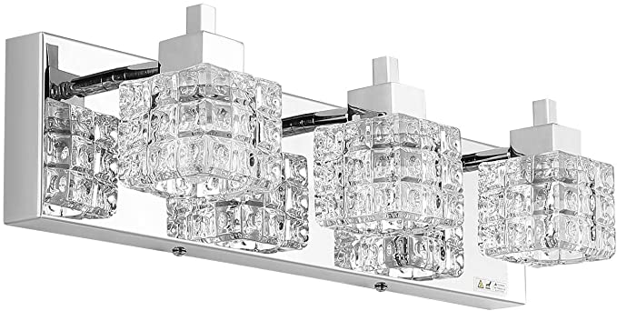 Photo 1 of Bathroom Vanity Light Fixtures, Modern Bathroom Lights Over Mirror 3 Lights Vanity Light 19inches Crystal Vanity Light Fixture