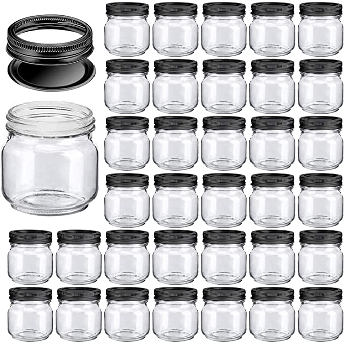 Photo 1 of Mason Jars8 oz,Glass Jars With Lids And Bands,Canning Jars For Pickles And Kitchen Storage,Wide Mouth Spice Jars With Black Lids For Honey,Caviar,Herb,Jelly,Jams,Storage Jars Set of 30