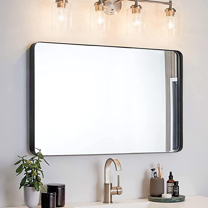 Photo 1 of Clavie Wall Mirror 24x36 Inch Mirror for Bathroom Stainless Steel Rounded Corner Rectangle Mirror Modern Bathroom Mirror Vertical or Horizontal Hanging Decorative Wall Mirrors for Living Room, Bedroom