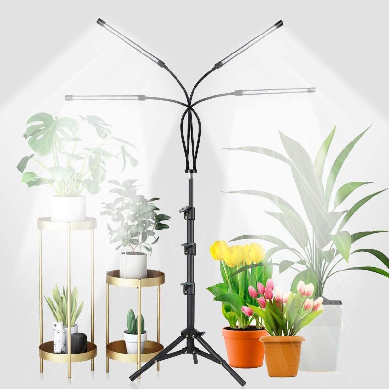 Photo 1 of GHodec 4-Head Grow Light with Stand, 80 LED 5500K Full Spectrum Floor Plant Light for Indoor Plants,5 Dimmable Levels & Auto On/Off Timer,Tripod Stand Adjustable 15-48 in