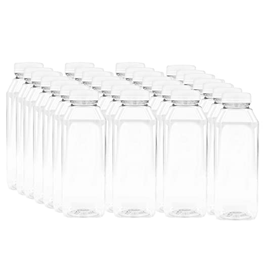 Photo 1 of 10 oz Plastic Juice Bottles Clear Empty 120 Pk Bulk Reusable Disposable Tamper Proof Lids Milk Containers