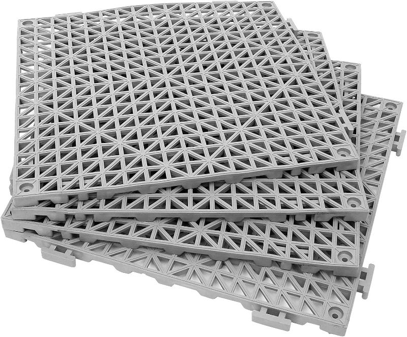 Photo 1 of 6 Pack 12" x 12" Interlocking Rubber Bathroom Flooring Tiles Non-Slip Splicing Waterproof Mat Modular Interlocking Cushion Mat for Drain, Deck, Pool, Patio, Balcony, Shower, Kitchen, Yard (Gray)
