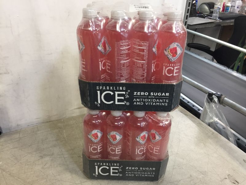 Photo 2 of 2 pack exp 07-27-2021 Sparkling Ice, Strawberry Watermelon Sparkling Water, Zero Sugar Flavored Water, with Vitamins and Antioxidants, Low Calorie Beverage, 17 fl oz Bottles  
