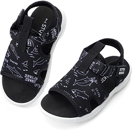 Photo 1 of STQ KIDS Toddler Sandals Cute Summer Lightweight Open Toe Slip on Sandals for Boys Girls ( COLOR: BLACK SHARK) ( SIZE: 12 LITTLE KID ) 
