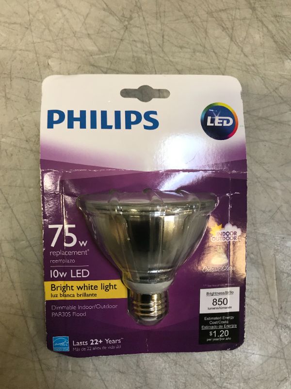 Photo 3 of  Philips 75-Watt Equivalent PAR30S Dimmable LED Glass Light Bulb, Bright White 