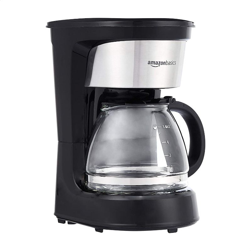 Photo 1 of Amazon Basics 5-Cup Coffee Maker with Reusable Filter, Black and Stainless Steel
