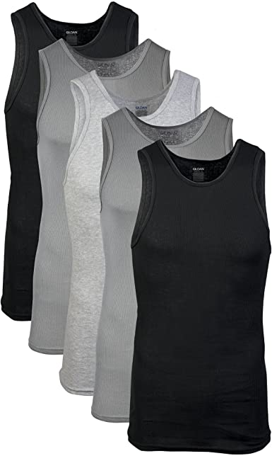 Photo 1 of Gildan Men's A-Shirts Tanks Multipack 5 PCK BLACK/GREY
SIZE LARGE