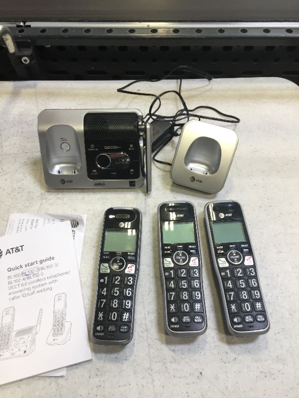 Photo 2 of AT&T BL102-2 DECT 6.0 2-Handset Cordless Phone for Home with Answering Machine, Call Blocking, Caller ID Announcer, Audio Assist, Intercom, and Unsurpassed Range, Silver/Black
