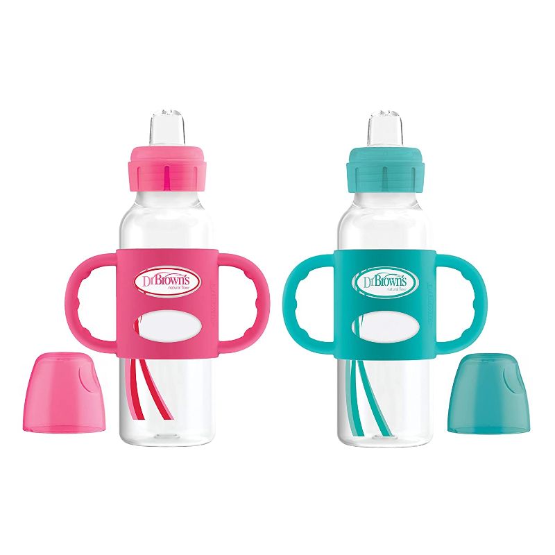 Photo 1 of Dr. Brown's Milestones Transition Sippy Bottle with Silicone Handles - Pink/Turquoise - 8oz - 2pk - 6m+
