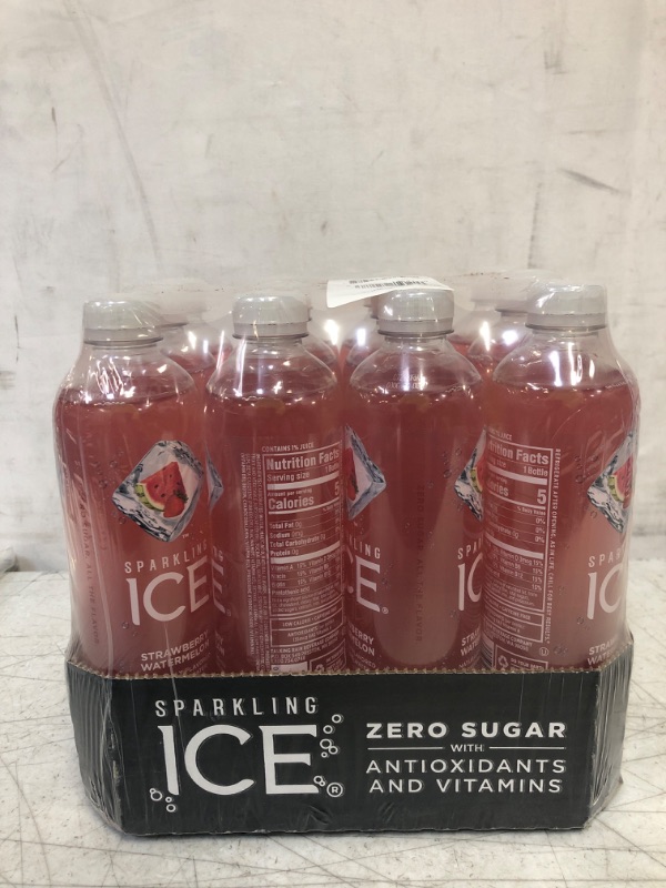 Photo 2 of -EXP 07-27-202-,  -1 CASE-,Sparkling Ice, Strawberry Watermelon Sparkling Water, Zero Sugar Flavored Water, with Vitamins and Antioxidants, Low Calorie Beverage, 17 fl oz Bottles  