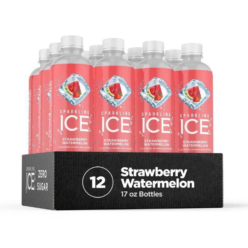 Photo 1 of -EXP 07-27-202-,  -1 CASE-,Sparkling Ice, Strawberry Watermelon Sparkling Water, Zero Sugar Flavored Water, with Vitamins and Antioxidants, Low Calorie Beverage, 17 fl oz Bottles  