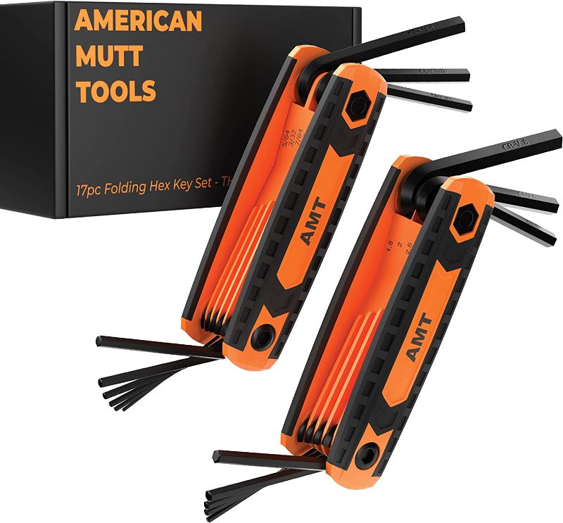 Photo 1 of AMERICAN MUTT TOOLS Folding Allen Wrenches Sets – A Durable and Ergonomic Allen Key Set that Includes Metric and SAE Hex Keys - Hex Key Set for DIY Handyman, Mechanic (17pc Folding Hex Key Set)
