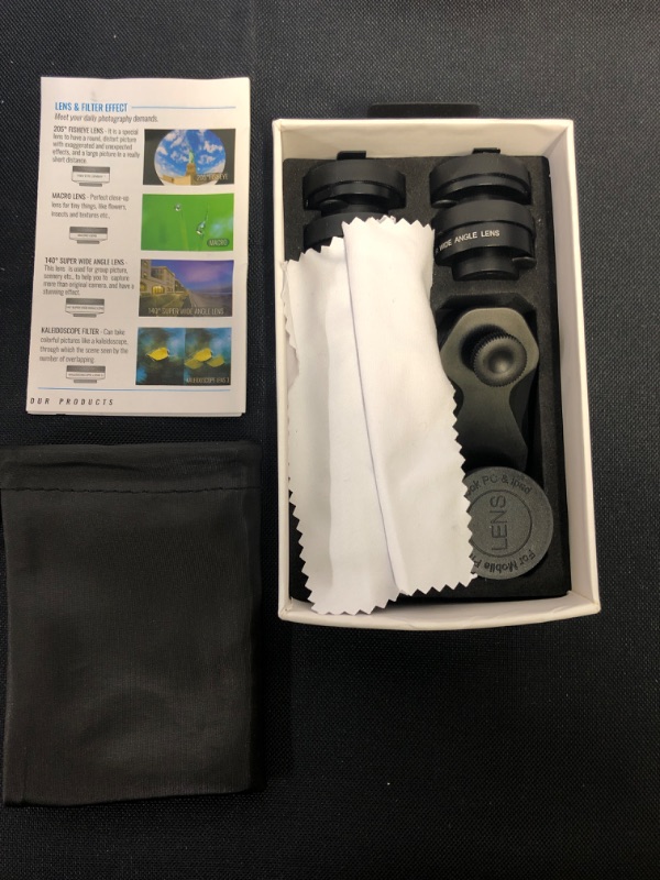 Photo 2 of Explopur APL-DG11 Universal Professional Phone Camera Lens Kit 11in1 Micro Lens 140° Wide Angle Lens 205° Fisheye Lens Kaleidoscope Lens Grad Color & Full Color Filters ND32 CPL Star Filters
