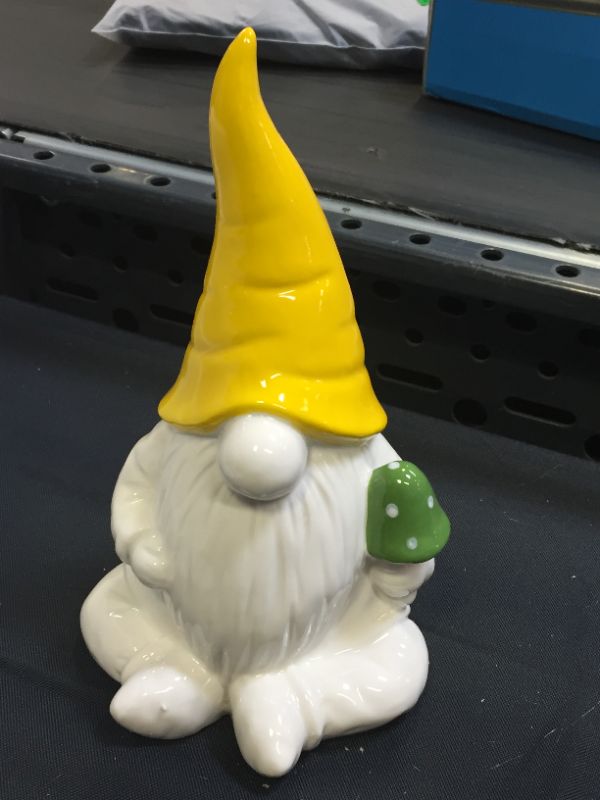 Photo 2 of  Lighted Ceramic Gnome Tabletop with LED Lights, Home Tabletop Ornaments Christmas Gnome Decor Handmade Table Gnome Light up with Yellow Hat, Table Housewarming Present Holiday Decor…
