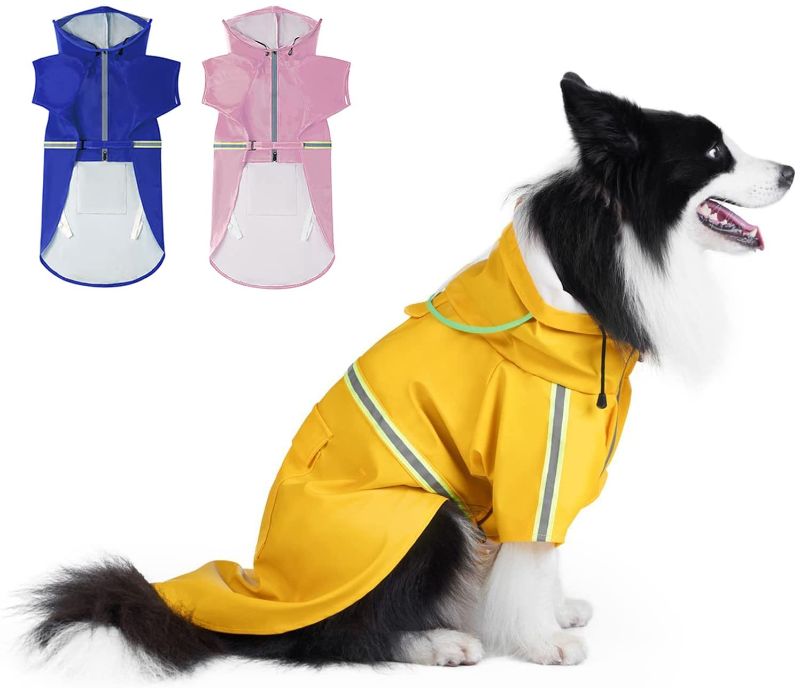 Photo 1 of Large Dog Raincoat, Dog Rain Jacket with Reflective Strip & Leash Hole, Waterproof Adjustable Pet Rain Poncho Jacket with Hood, Slicker for Dogs (2XL, Yellow)
