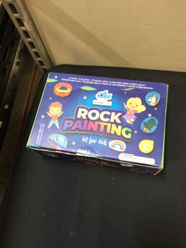 Photo 1 of Brainy Shark Rock Painting Kit for Kids - Children's Arts and Crafts Set - 8 Rocks, 12 Paints, 4 Brushes, Googly Eyes, Metallic Paint Pen, Glitter Glu
