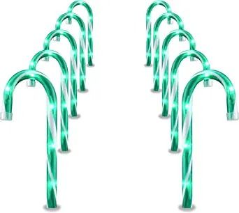 Photo 1 of  Path Outdoor Light Christmas Candy Cane Pathway Markers Lights, 11Ft Total Lenghth with 50Lights, 10 Pack 10Inch Candy Cane Lights, Green