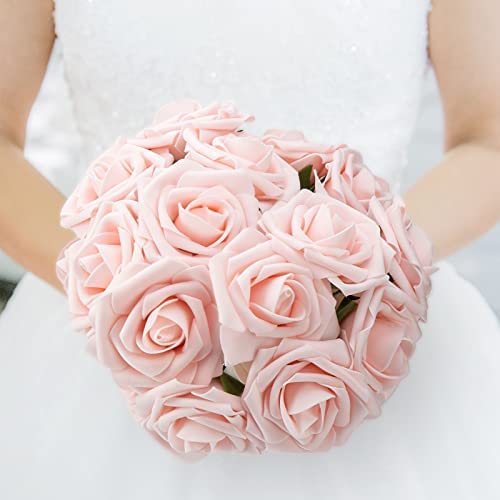 Photo 1 of Artificial Rose Flowers 25pcs Pink Fake Roses Real Looking Blush Roses Foam with Stems for DIY Wedding Bouquets Bridal Shower Centerpieces Arrangements Party Tables Home Decorations