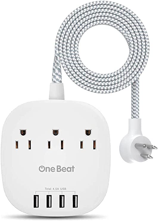 Photo 1 of Desktop Power Strip with 3 Outlet 4 USB Ports 4.5A, Flat Plug and 5 ft Long Braided Extension Cords for Cruise Ship Travel Home Office, ETL Listed