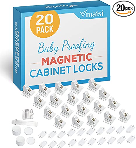 Photo 1 of 20 Pack Magnetic Cabinet Locks Baby Proofing - Vmaisi Children Proof Cupboard Drawers Latches - Adhesive Easy Installation