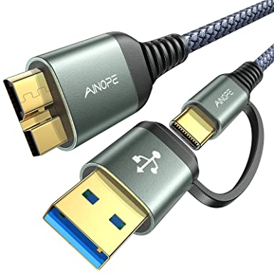 Photo 1 of AINOPE USB 3.0 Hard Drive Cable, [New Upgrade] USB A/C to Micro B Cable 1.5FT/0.5m, Nylon Braided Type A/C Male to Micro B External Hard Drive Cable for Seagate WD Toshiba, MacBook Air/Pro Samsung S5