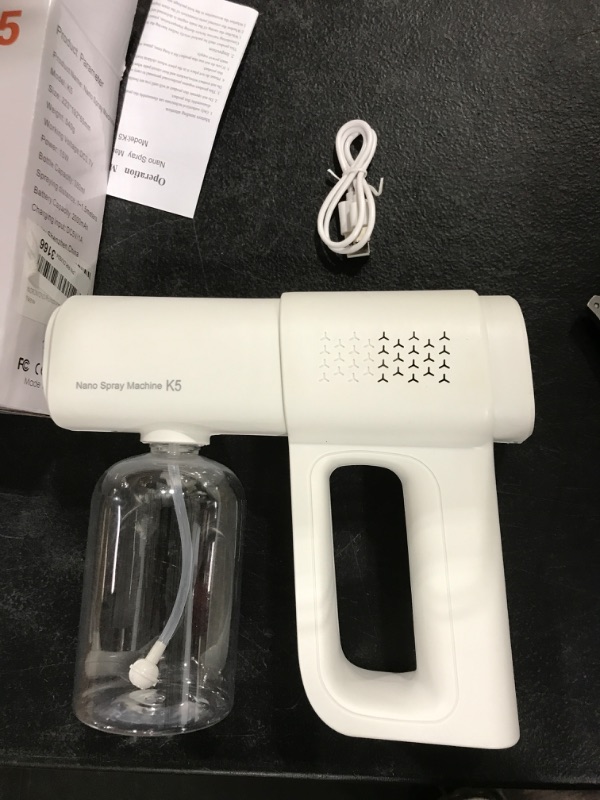 Photo 2 of  K5 Foggy Disinfection Machine, 380ml/13oz Nano Misting Spray Gun for Home/Office/Store/School, Rechargable Handhold Sprayer, Sanitizer Machine Furniture Cleaning, White (BGAWY411187MO20IO3JY6K7)
