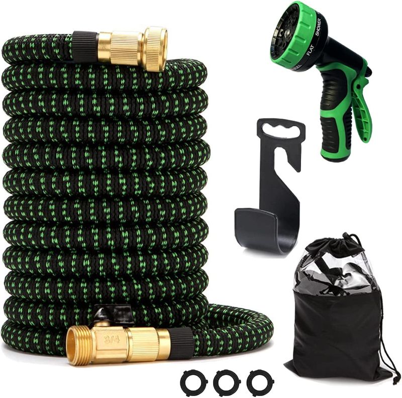 Photo 1 of 75ft Garden Hose, Expandable flexibleWater Hose with 9 Function Water Spray Nozzles, Extra Strength Fabric - Lightweight Durable 3750D Latex, Core 3/4" Solid Brass Connectors
