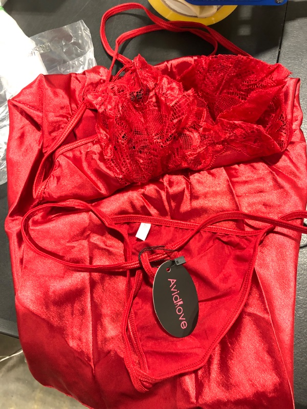 Photo 1 of Avidlove Women Lingerie V Neck Nightwear Satin Sleepwear Lace Chemise Mini Teddy Small A Red