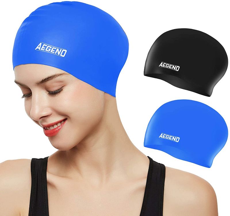 Photo 1 of Aegend Swim Caps for Long Hair (2 Pack), Durable Silicone Swimming Caps for Adults 
