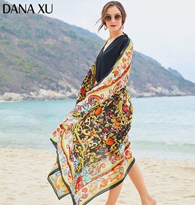 Photo 1 of DANA XU 100% Pure Mulberry Satin Silk Summer Shawl Large Size Women Floral Scarf Oversize Soft Wraps For Evening Dresses
