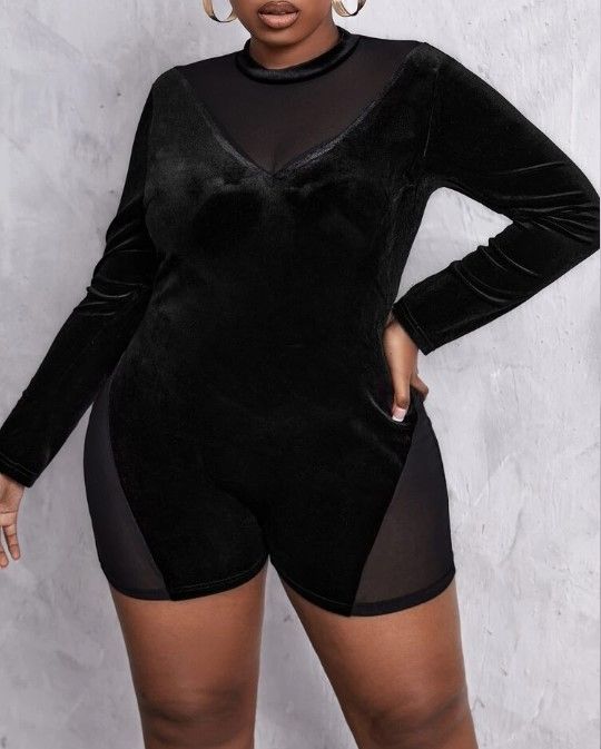 Photo 1 of SHEIN SEXY PLUS MESH INSERT MOCK NECK VELVET UNITARD small