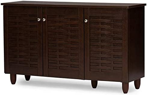 Photo 1 of Baxton Studio Wholesale Interiors Winda Modern and Contemporary 3-Door Dark Brown Wooden Entryway Shoes Storage Cabinet
