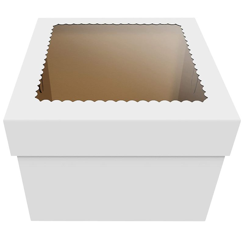 Photo 1 of [15pcs]CHERRY 10" X 10" X 8" Cake Boxes with Window White Bakery Boxes, Disposable Cake Containers, Dessert Boxes Pack of 15 (10 x 10 x 8inch)
