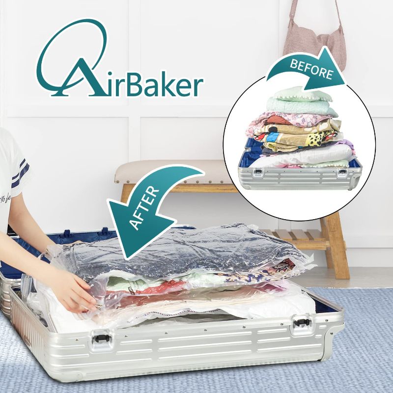 Photo 1 of AirBaker Vacuum Storage Bags, Space Saver Bags 8 pcs (3 x Jumbo, 2 x Large, 3 x Medium) for Comforters Blankets Clothes Pillows Travel Vacuum Storage Seal Bags Hand Pump Included
