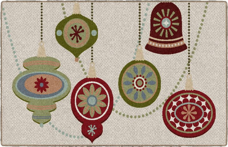 Photo 1 of Brumlow MILLS Deck The Halls Ornaments Washable Festive Indoor or Outdoor Holiday Rug for Living or Dining Room, Bedroom and Kitchen Area, 30" x46, Cream, EW20551-30X46BH
