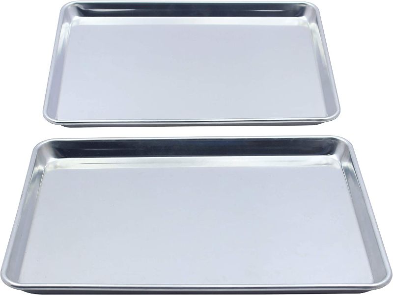 Photo 1 of Checkered Chef Baking Sheet Set - Set of 2 Large 13" x 9.5" Stainless Steel Quarter Pans for Baking and Cooking
