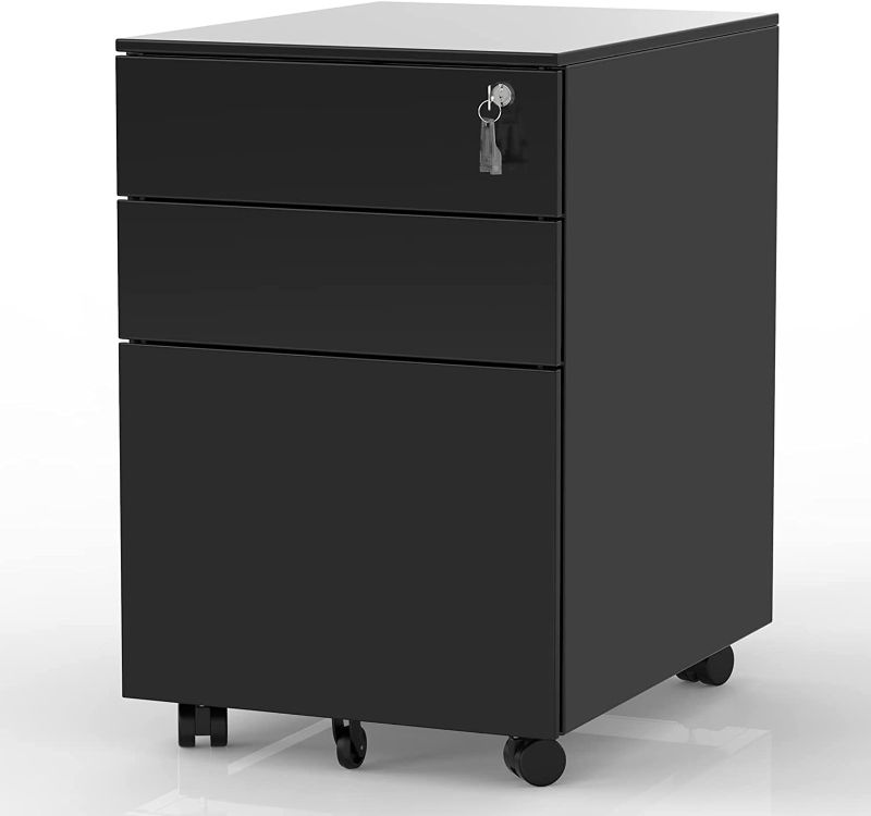 Photo 1 of BEESTMUEBLE 3 Drawer Mobile File Cabinet with Lock Under Desk, Rolling Mobile Filing Cabinet, Metal Filing Cabinet fits Letter/Legal/A4 Size, Hanging File Folders, for Home Office, Black
