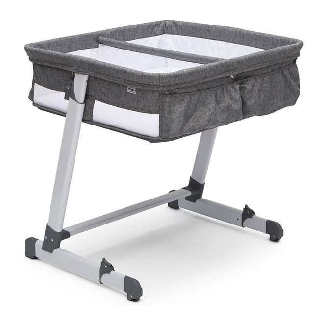 Photo 1 of Simmons Kids By The Bed City Sleeper Bassinet for Twins - Adjustable Height Portable Crib with Wheels & Airflow Mesh, Grey Tweed/ SELLING FOR PARTS ONLY 

