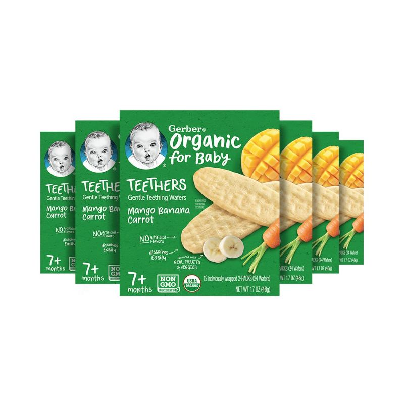 Photo 1 of Gerber Snacks for Baby Teethers, Organic Gentle Teething Wafers, Mango Banana Carrot, 1.7 Ounce (Pack of 6)
