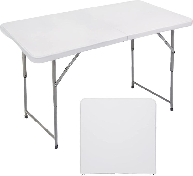 Photo 1 of  Folding Utility Table, Fold-in-Half Portable Plastic Picnic Party Dining Camp Table
