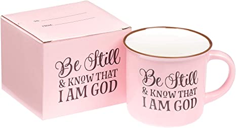 Photo 1 of Be Still and Know Pink Camp Style Coffee Mug, Psalm 46:10 Ceramic, 13oz
