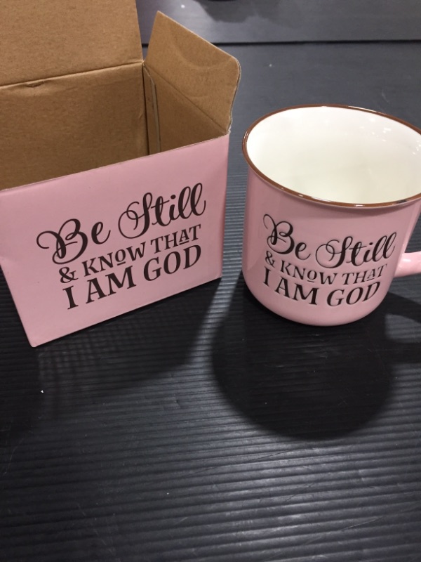 Photo 2 of Be Still and Know Pink Camp Style Coffee Mug, Psalm 46:10 Ceramic, 13oz
