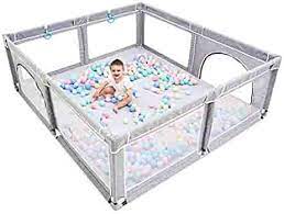 Photo 1 of EIH Baby Playpen, Playpen for Babies and Toddlers Indoor & Outdoor Kids Activity Center with 50 Ocean Balls Small Baby Playard Breathable Mesh Kids Safety Play Area, 47in x 47in (light Grey) 

