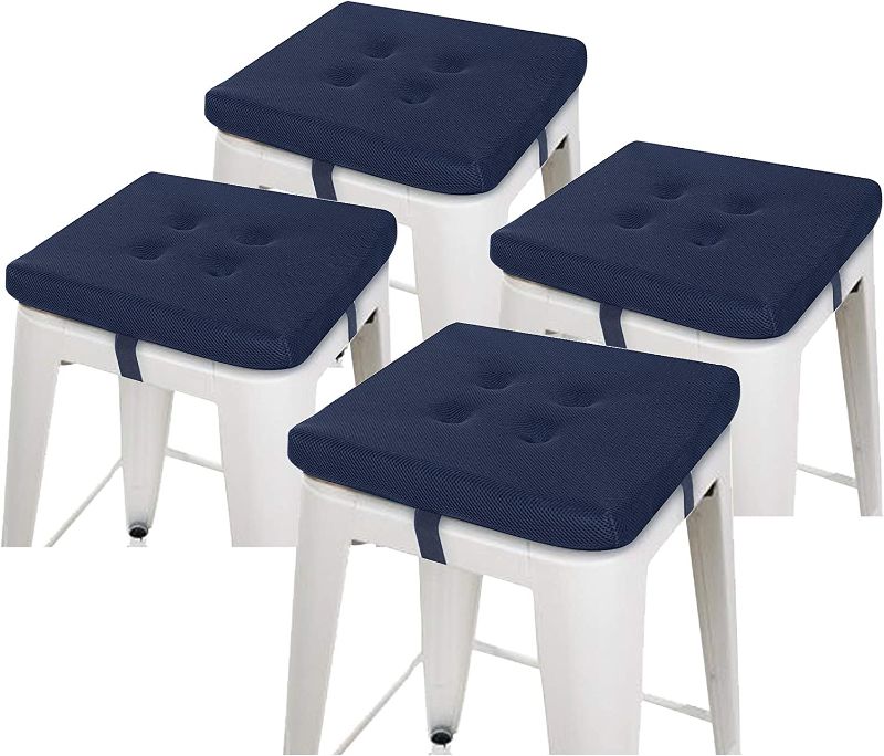 Photo 1 of baibu 12 Inches Square Stool Cushions with Ties Set of 4 for Bar Stool, Breathable Square Chair Pads Seat Cushions with Anti-Slip Mat - Only Pads (12" (4PC), Navy Blue)
