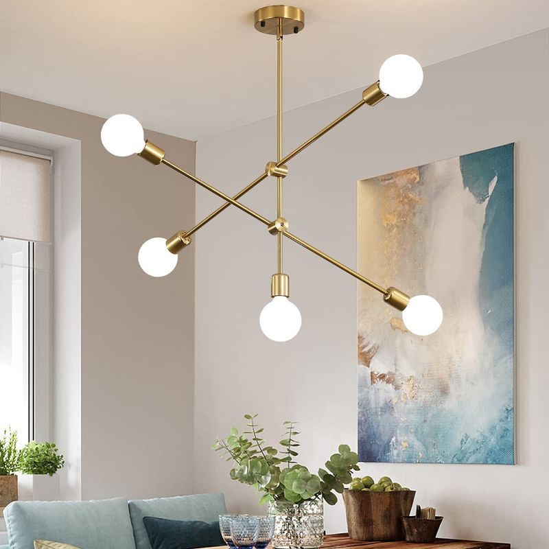Photo 1 of Biewalk Modern Gold Sputnik Chandelier Light Fixture 5 Light Mid Century Pendant Light for Living Room, Dining Room, Kitchen, bedrooms, corridors, Entrance Halls
