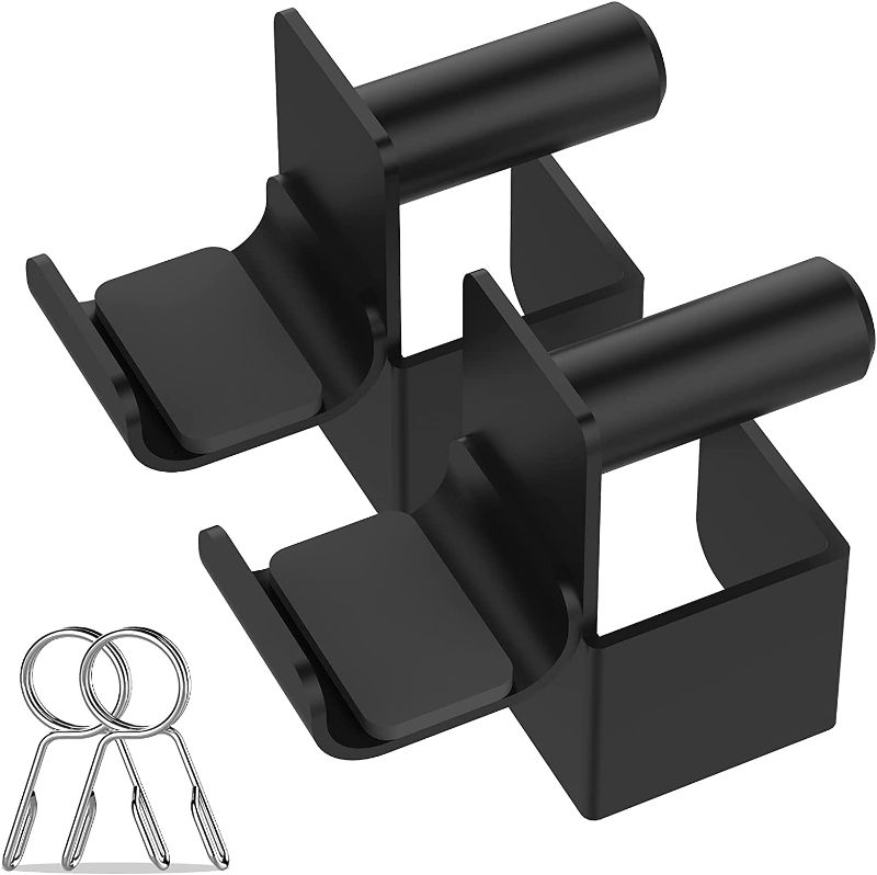 Photo 1 of Balelinko Set of 2 Steel J-Hooks, J-Cup Barbell Holder Power Rack Attachment, Fits 2" x 2" Tube with 1'' Hole Power Cages, Bonus a Pair of Free Spring Clip Collars Rings
