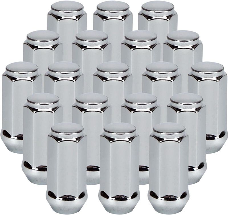 Photo 1 of 1/2x20 Lug Nuts - MuHize 20pcs Chrome Wheel Lug Nut Kit Upgrade Version, 1.89inch Tall Bulge Acorn Nut 1/2inch-20 3/inch Hex Closed End, Compatible with Jeep Wrangler TJ YJ CJ JK Trucks Ford
