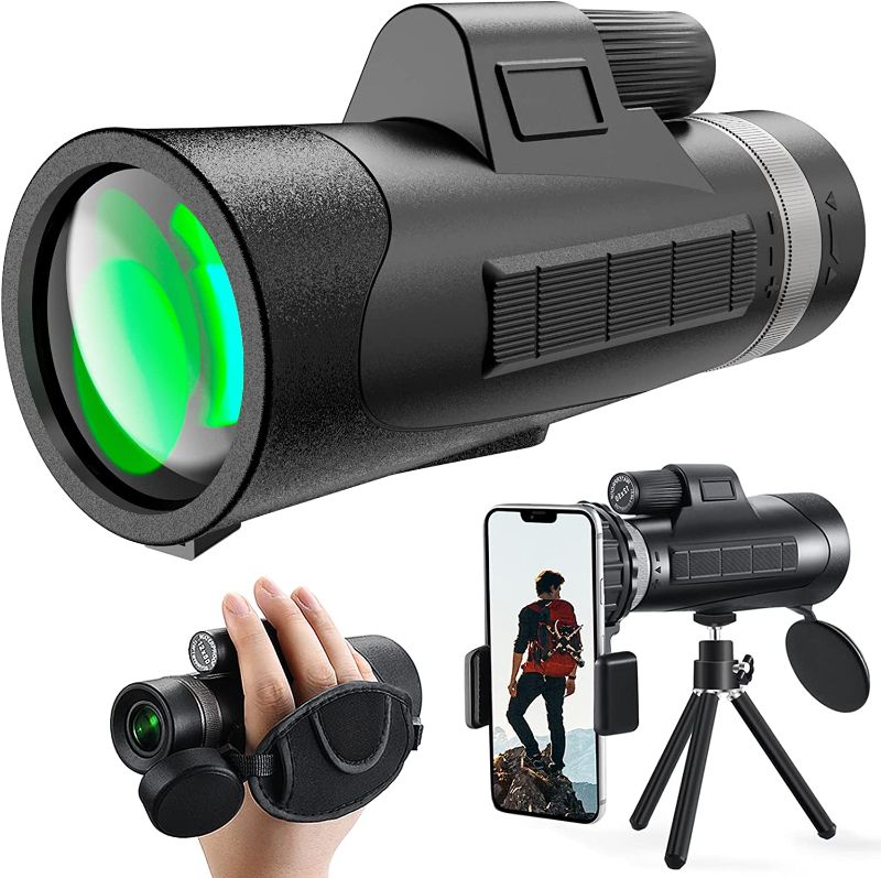 Photo 1 of 12X50 Monocular Telescope with Smartphone Adapter and Tripod, BAK4 High Power Prism Monoculars for Adults Kids, Hand-held Monocular Scope for Birding Hunting Hiking Concert Traveling Sightseeing
