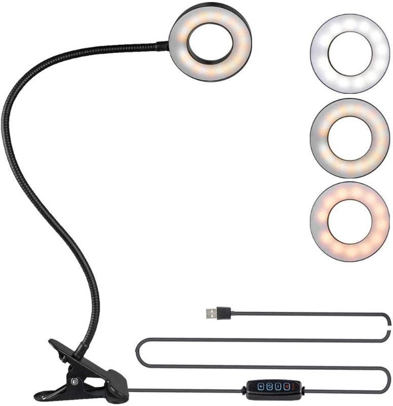 Photo 1 of Bekada 
Bekada LED Desk Light with Clamp for Video Conference Lighting, Clip on LED Ring Light for Computer Webcam, USB Laptop Light for Zoom Meetings, Reading Light with 3 Color 10 Dimming Level
